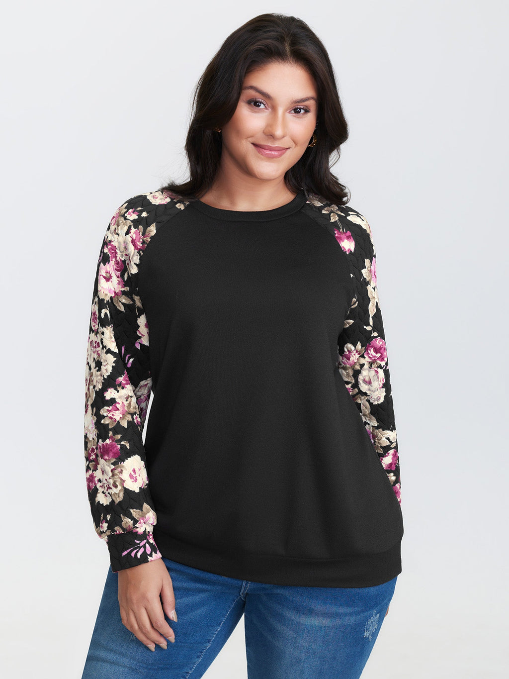 Floral Print Raglan Sleeve Sweatshirt