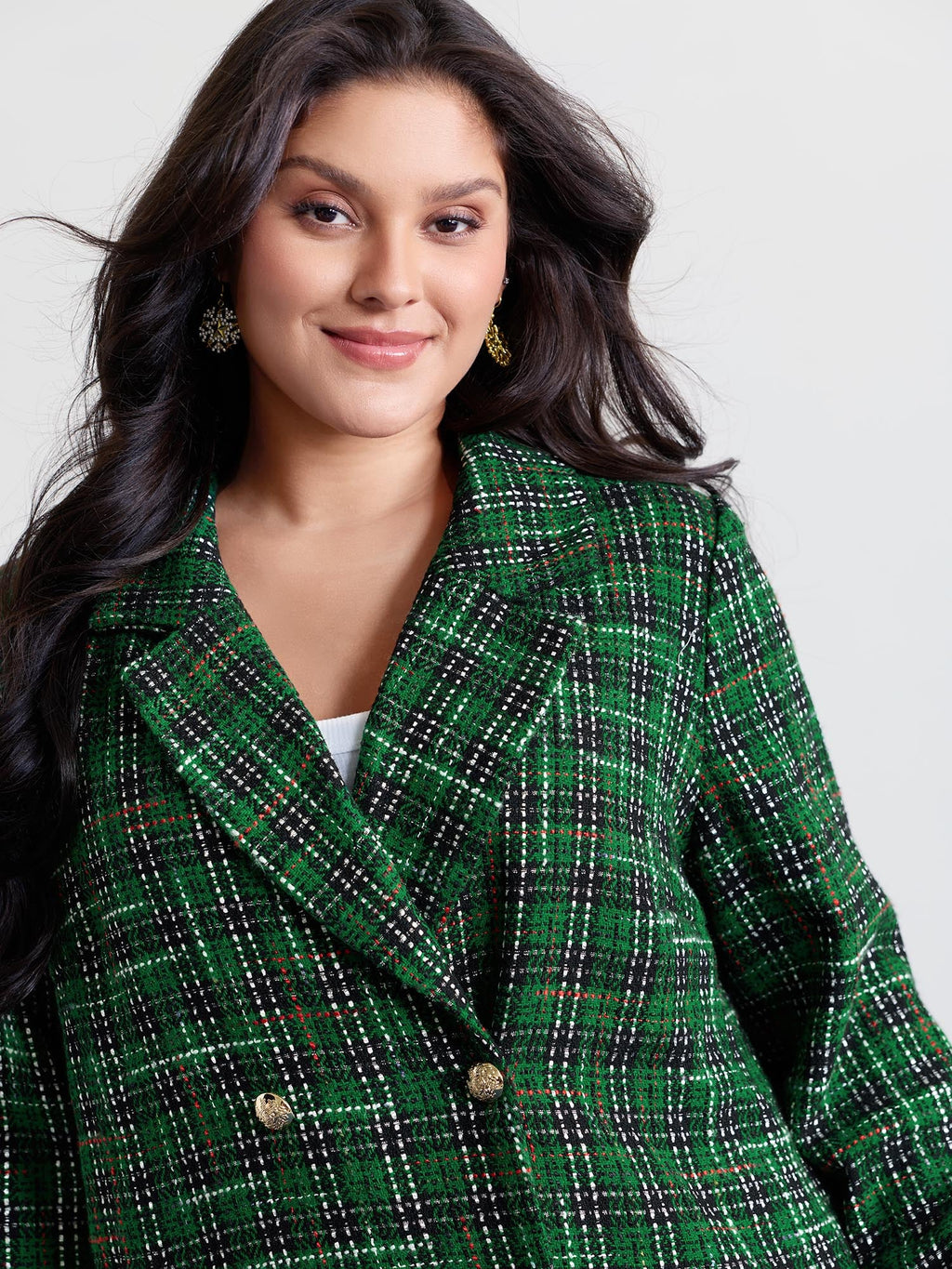 Tweed Plaid Double Button Jacket