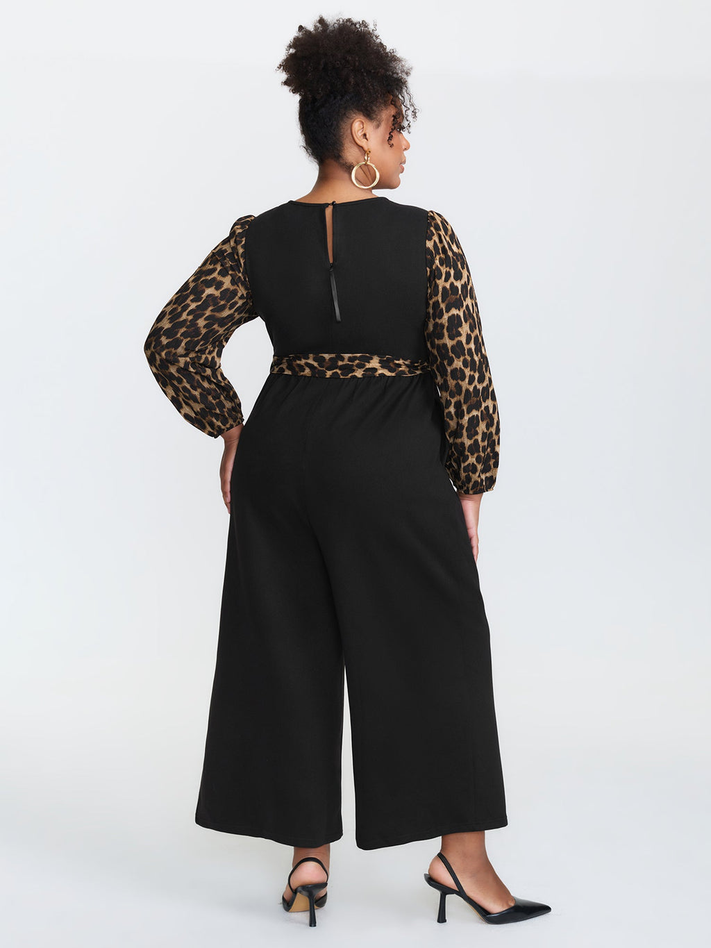 Leopard Print Contrast Belted Pockets Jumpsuit