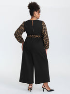 Leopard Print Contrast Belted Pockets Jumpsuit