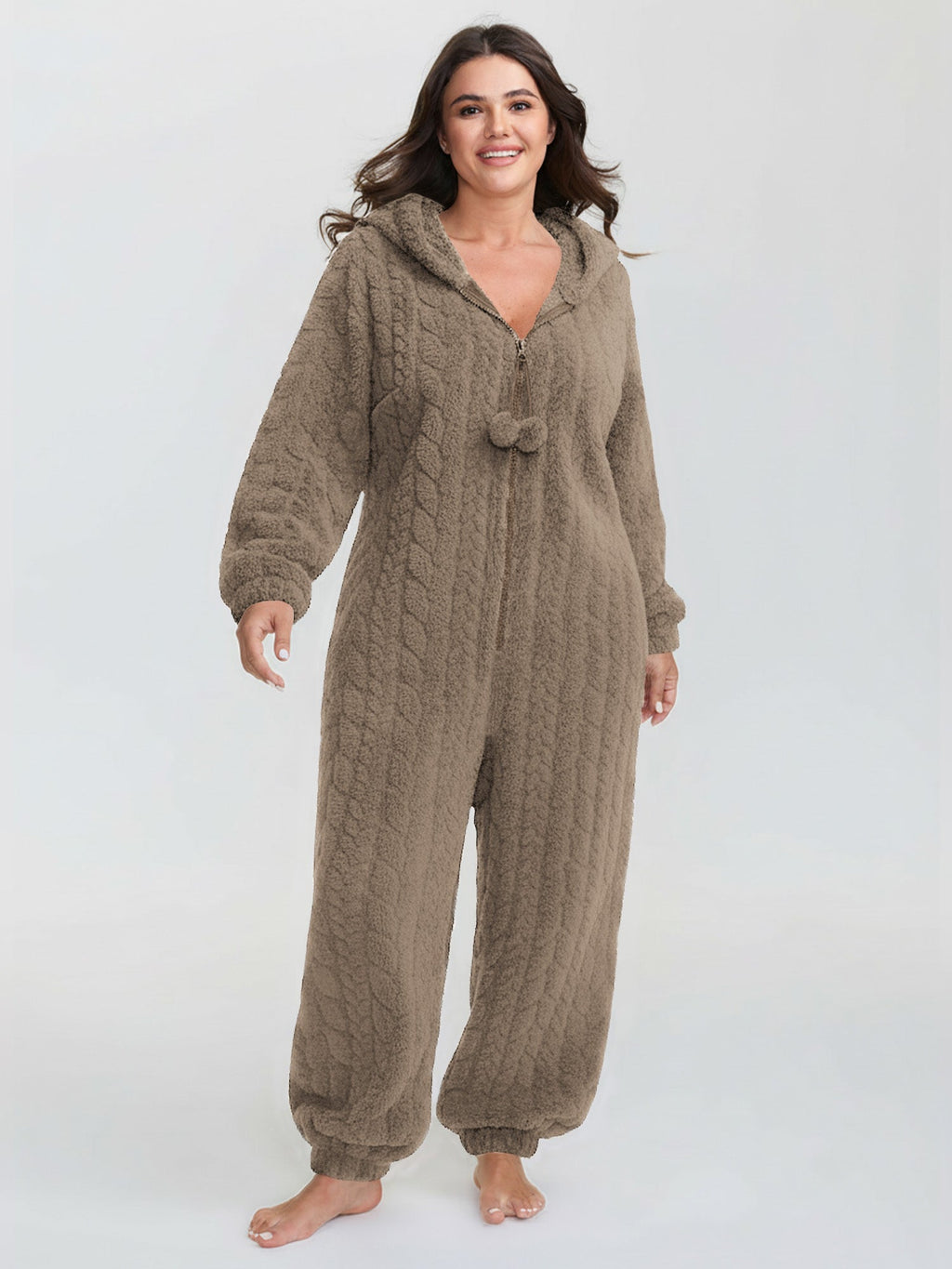 Fleece Half Zipper Hooded Sleep Jumpsuit