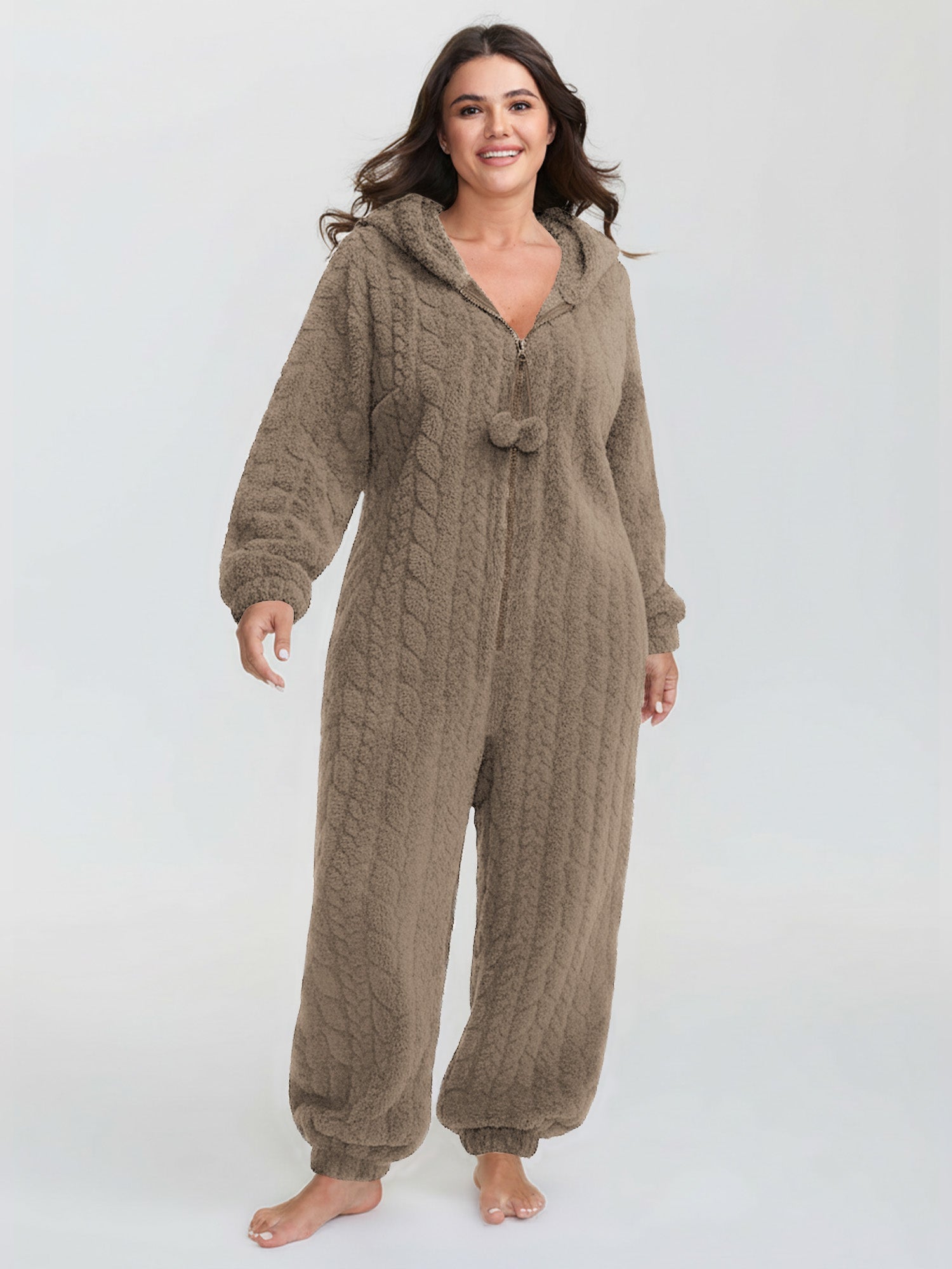 Fleece Half Zipper Hooded Sleep Jumpsuit