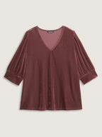 Velvet Textured Drape V-Neck Top