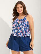 Floral Print Keyhole Pockets Swim Romper