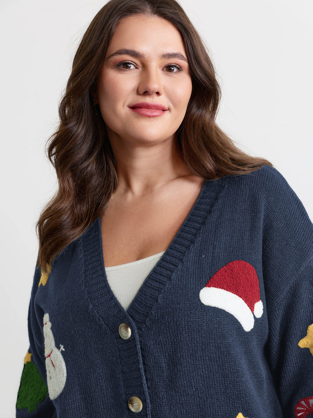 Gingerbread Santa Embroidery Knit Cardigan