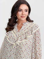 Lace Trim Ruffled Lettuce Edge Blouse