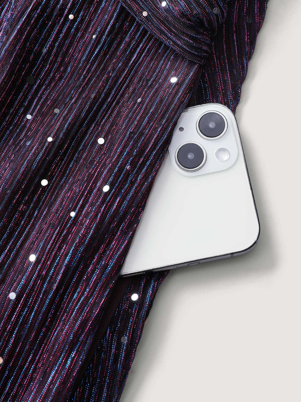 Shimmery Pleated-Waist Pockets Knee-Length Dress