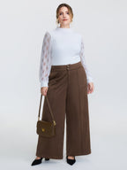 Pleated Double Button Flared Hem Pants