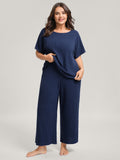 Stretchy Pit Strip Solid Loungewear Set