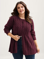 Cable Knit Round Neck Button Knit Cardigan