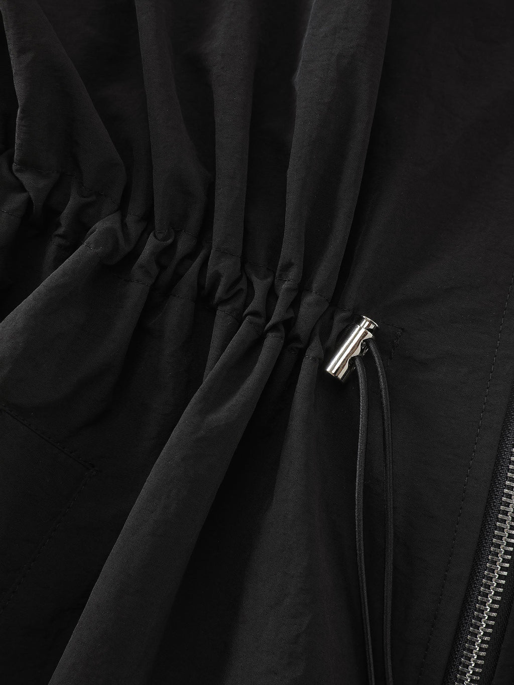 Drawstring Pockets Zipper Long Coat