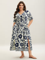 Large Floral Print Pockets Midi Dress