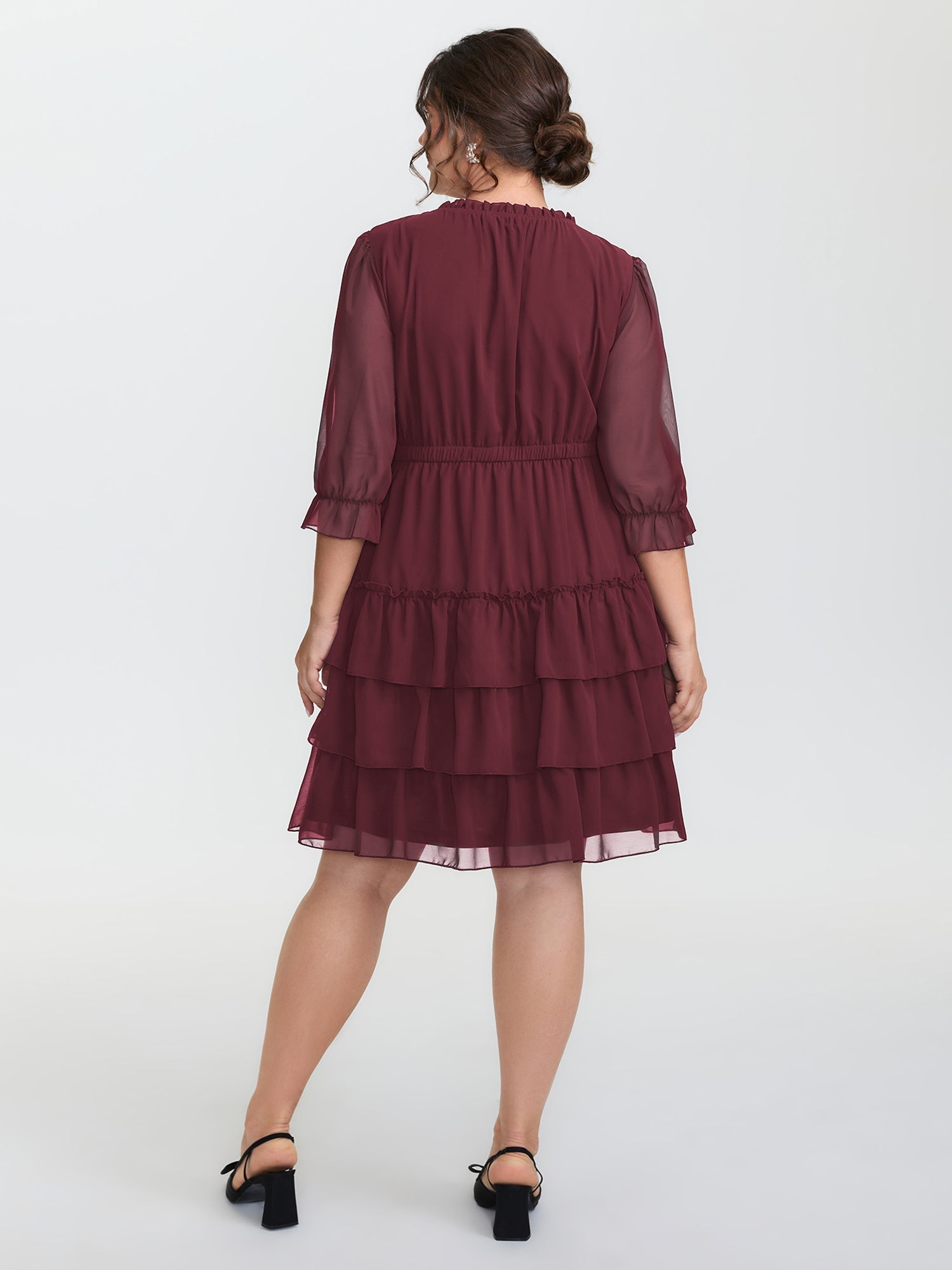Three-Quarter Sleeve Tulle Skirt Knee-Length Dress