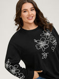 Floral Embroidery Print Relaxed Fit Sweatshirt