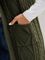 Twisted Hooded Sleeveless Knit Cardigan
