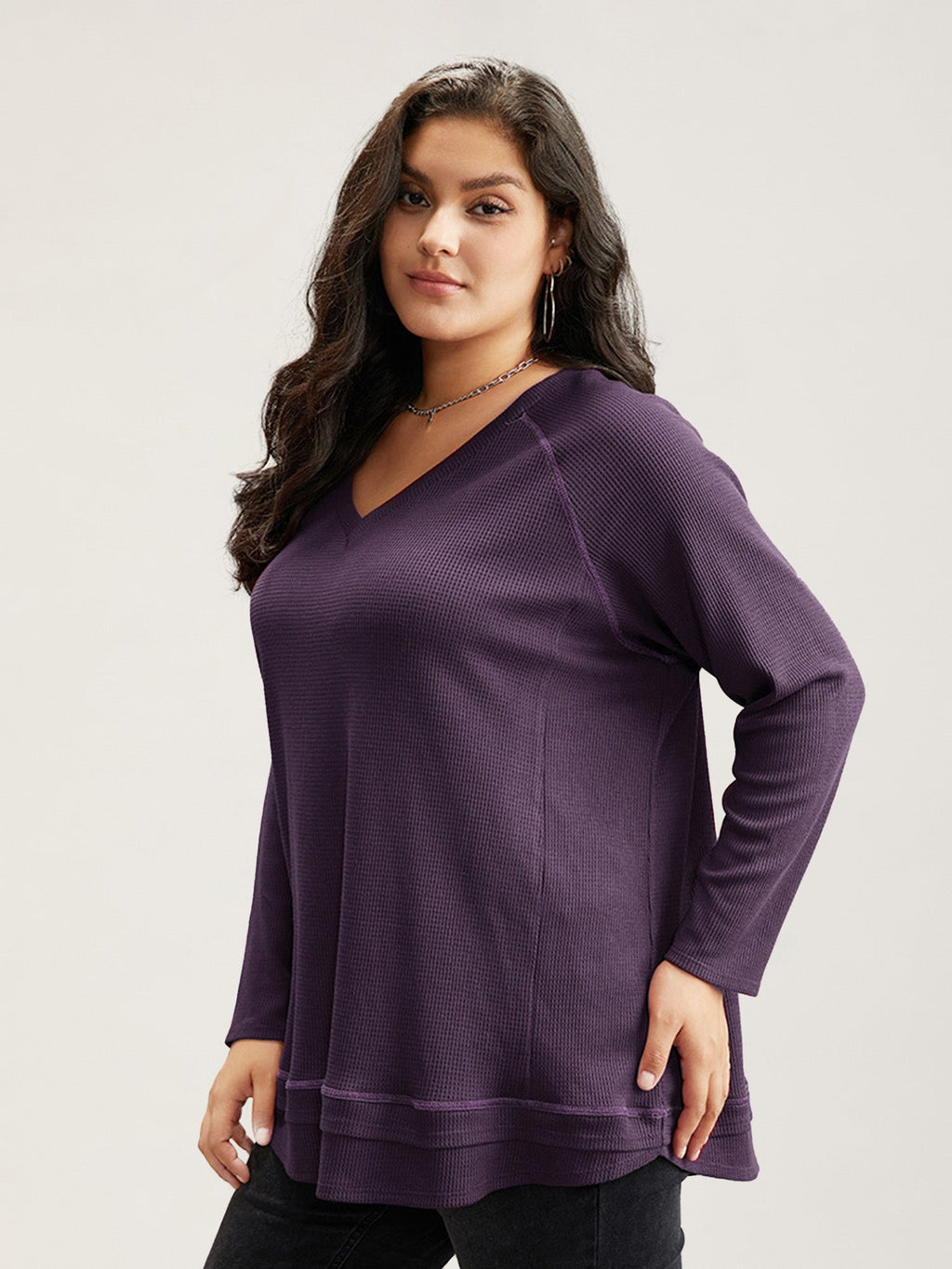 Plain Textured Stitch Raglan Sleeve Sweatshirt