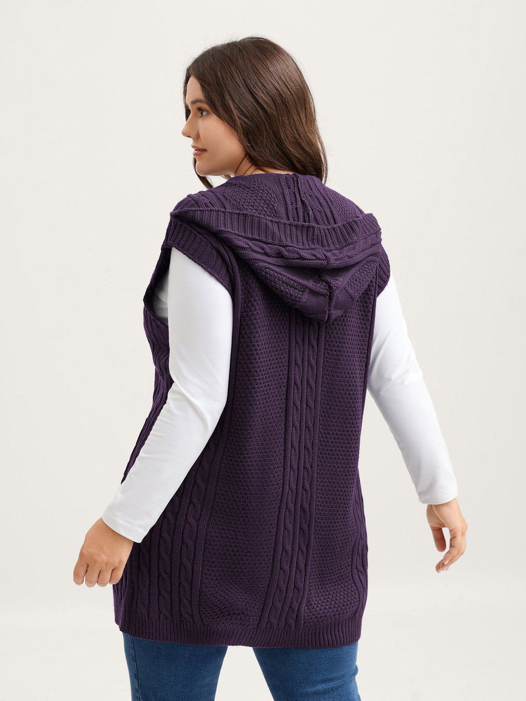 Twisted Hooded Sleeveless Knit Cardigan