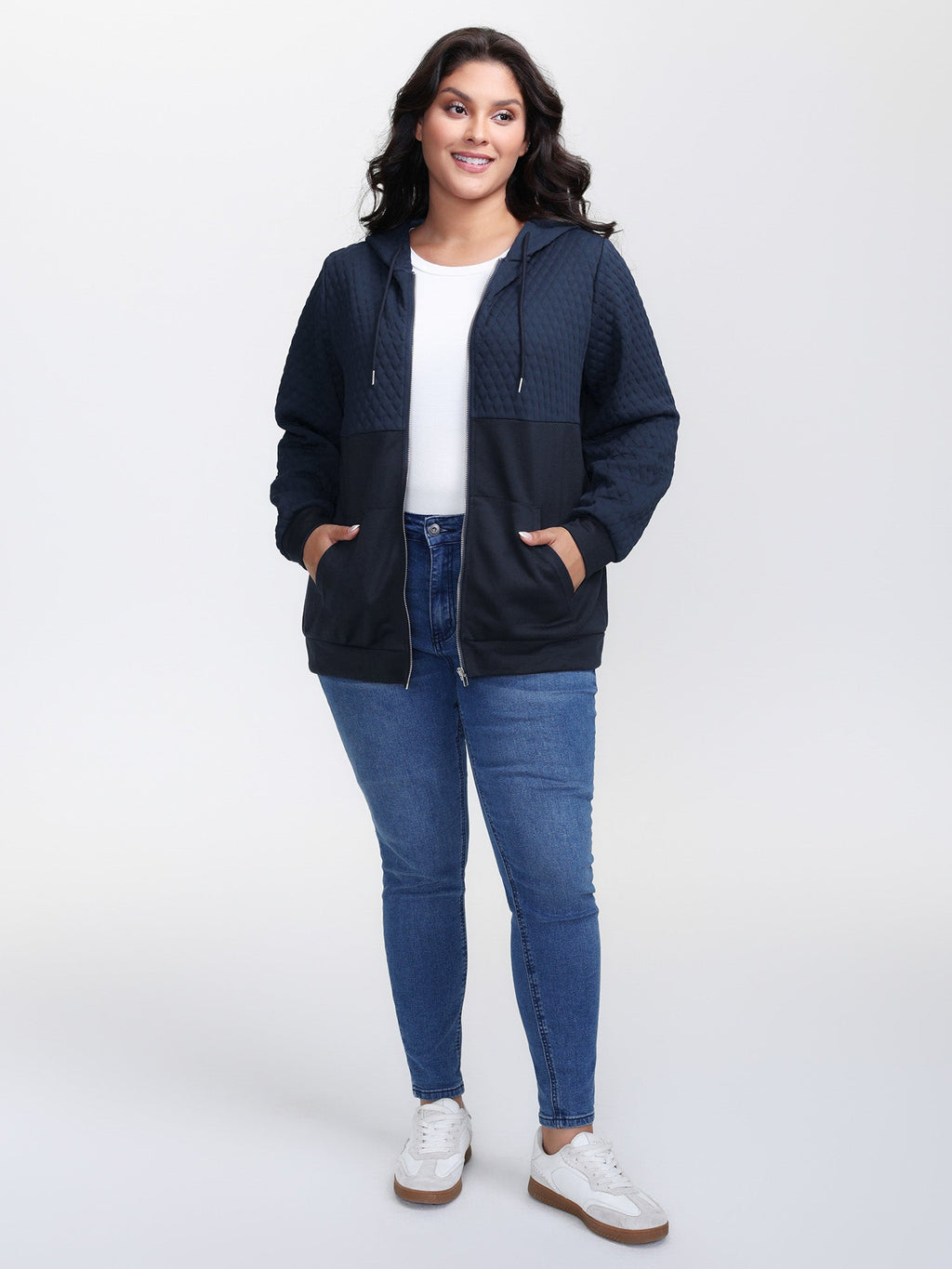 Textured Zipper Front Hoodie Jacket