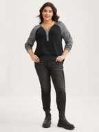 Heather Patchwork Button Detail Stretchy T-Shirt