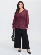 Laser Cut Shirred Waist Button Blouse