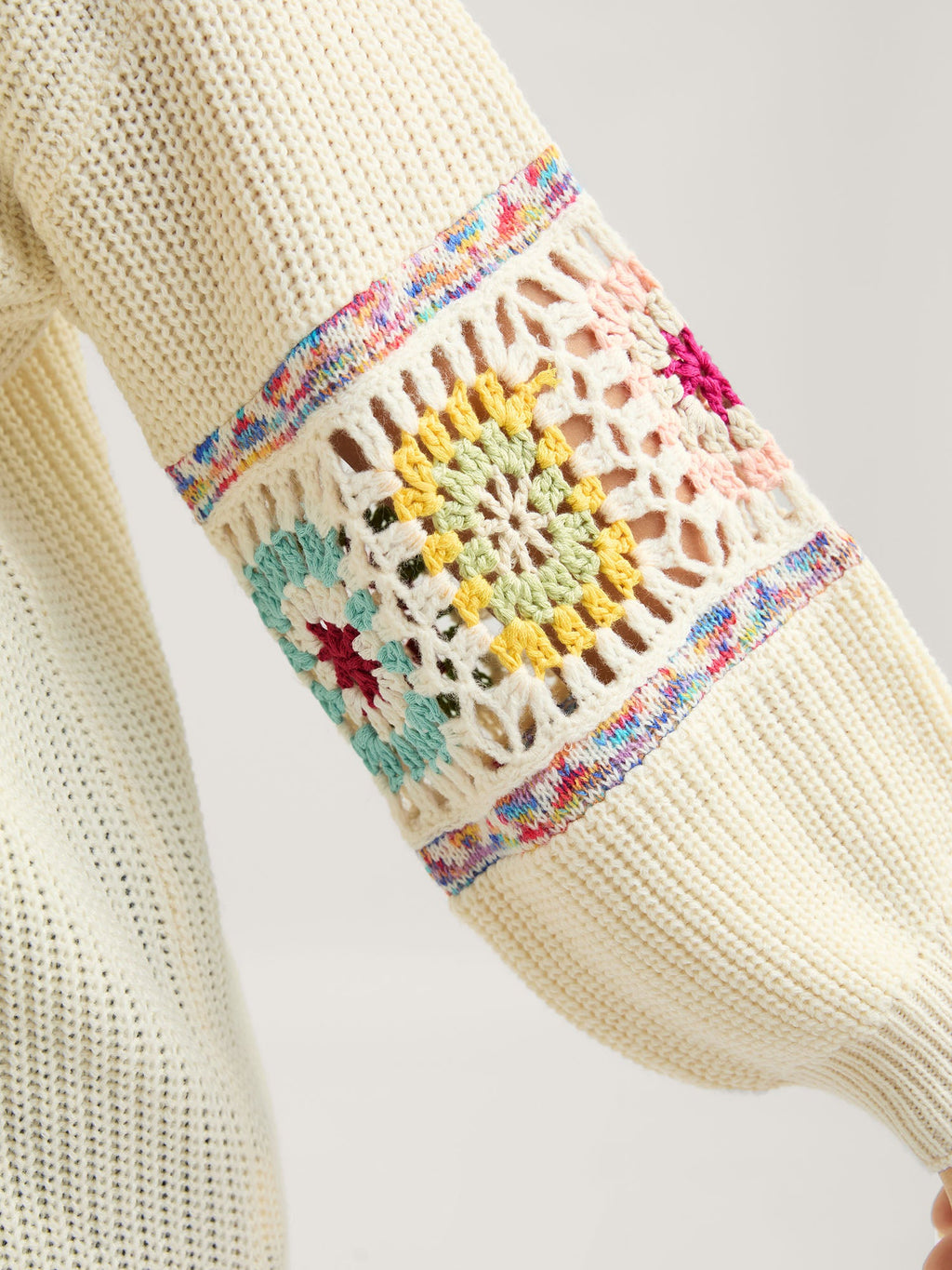 Crochet Floral Sleeve Lace Trim Pullover