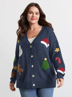 Gingerbread Santa Embroidery Knit Cardigan