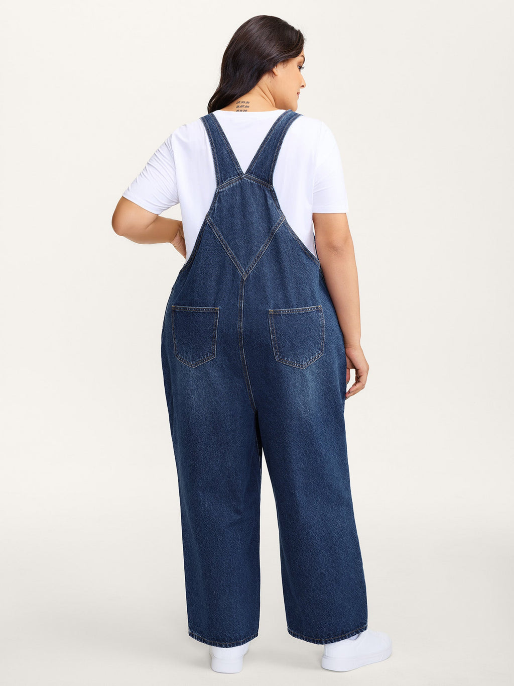 Cotton Relaxed-Fit Side Button Overall Denim Jumpsuit