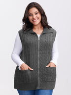 Cable Zipper Sleeveless Knit Cardigan