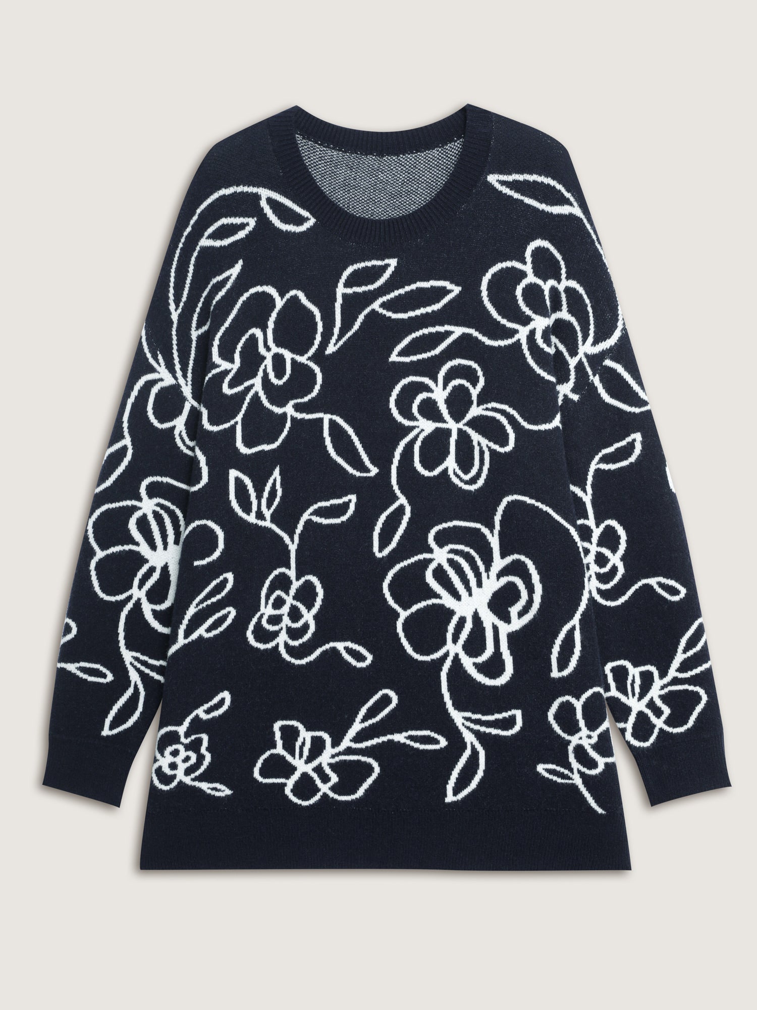 Supersoft Round Neck Floral Split Hem Pullover