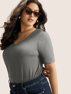 Cotton V Neck Plain Basic T-shirt