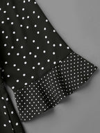 Crew Neck Polka Dot Waist Cinched Dress