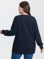 Happy Day Embroidered Motif Drop Shoulder Pullover