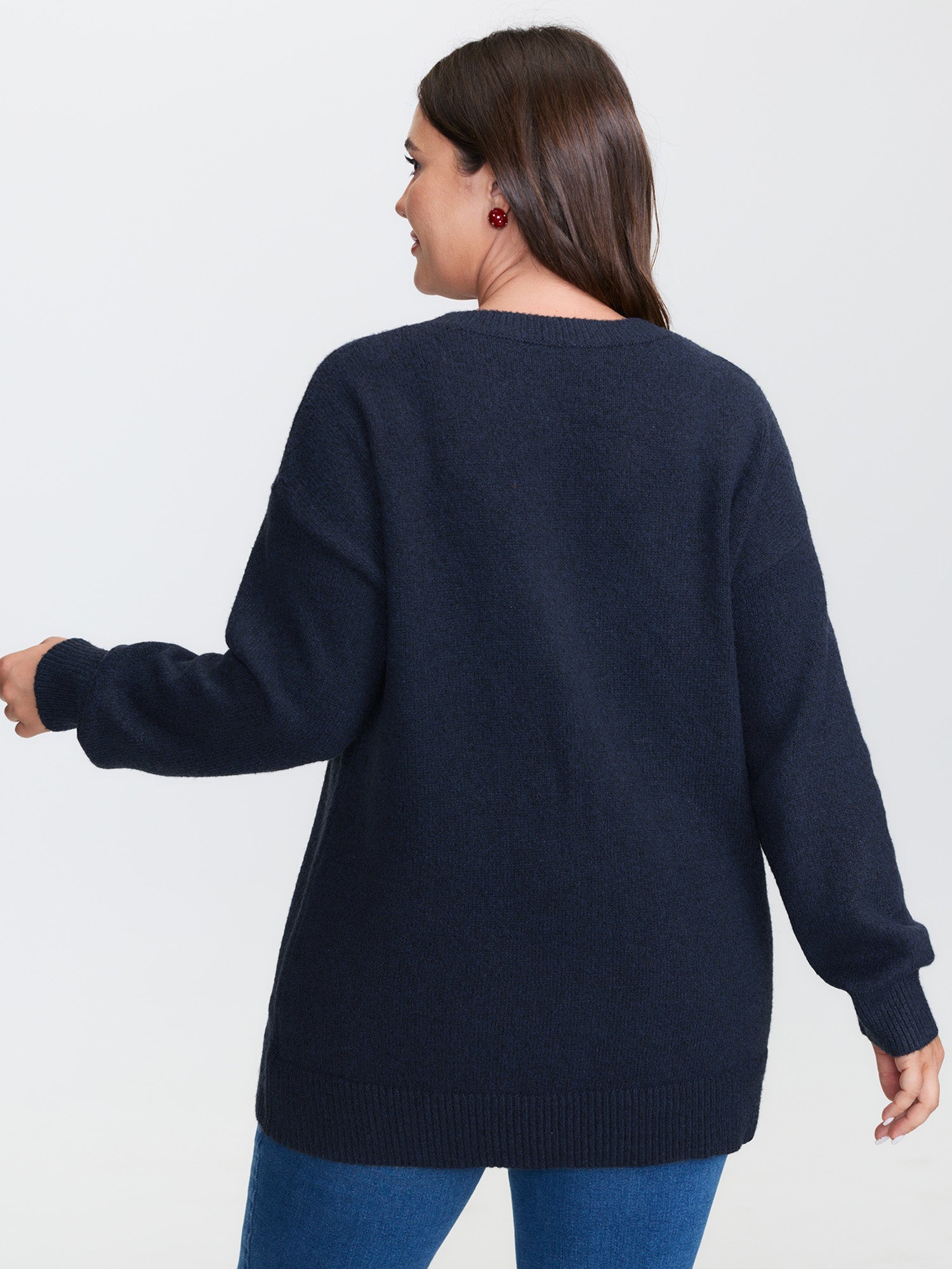 Happy Day Embroidered Motif Drop Shoulder Pullover