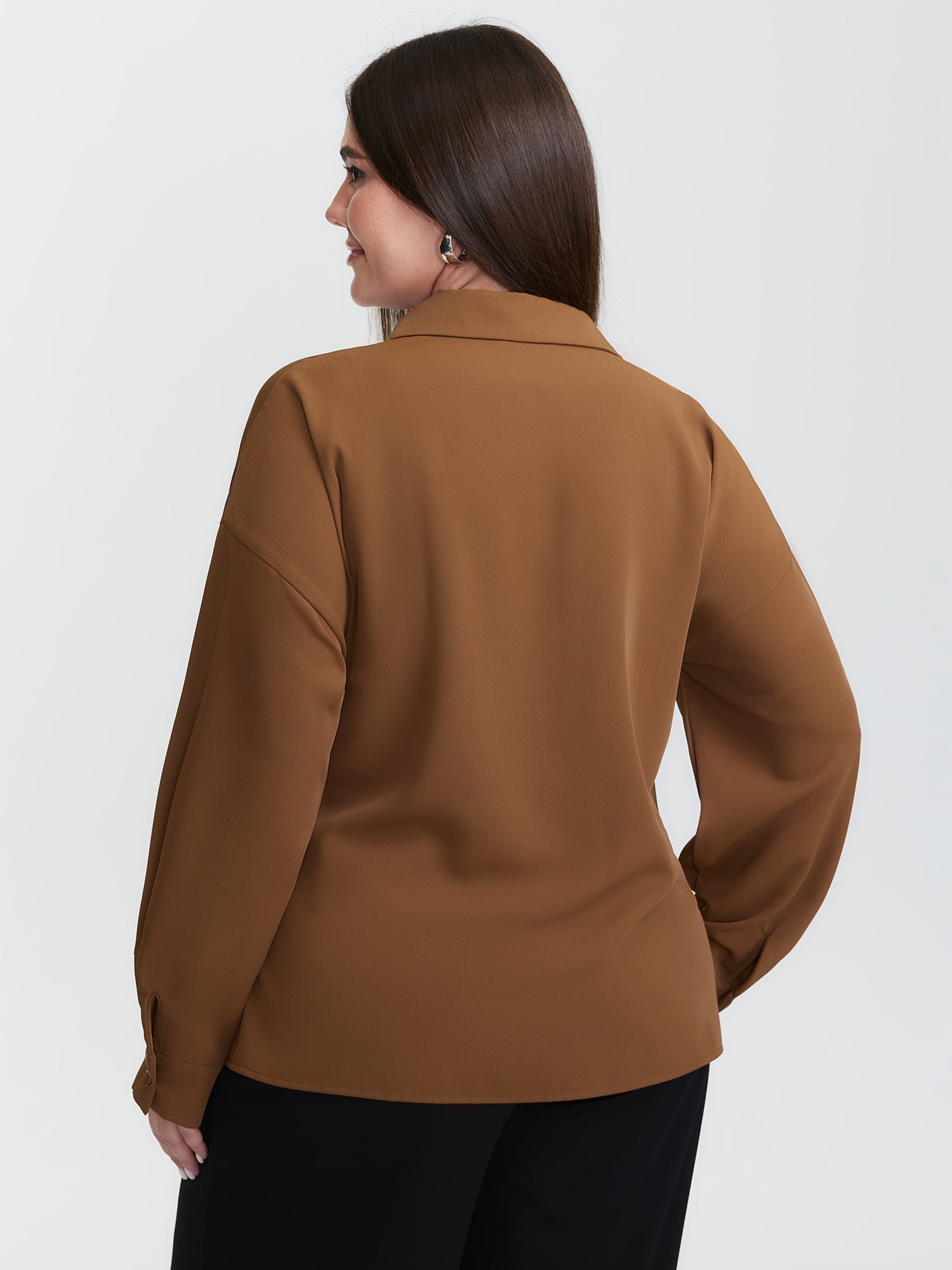 Wrap Tie Side Shirt Collar Blouse