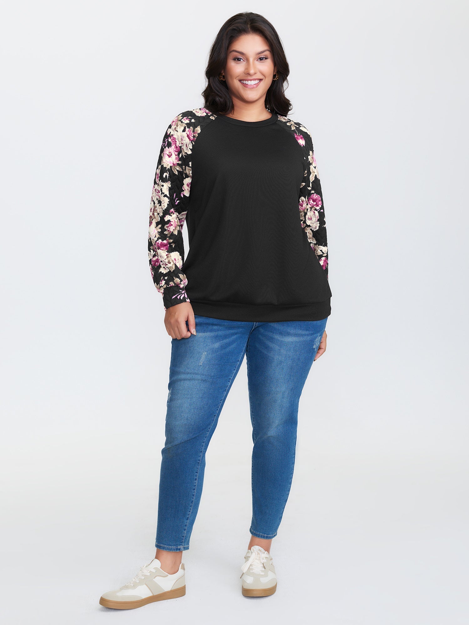 Floral Print Raglan Sleeve Sweatshirt