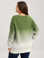 Jacquard Color Blend Ribbed Hem Pullover