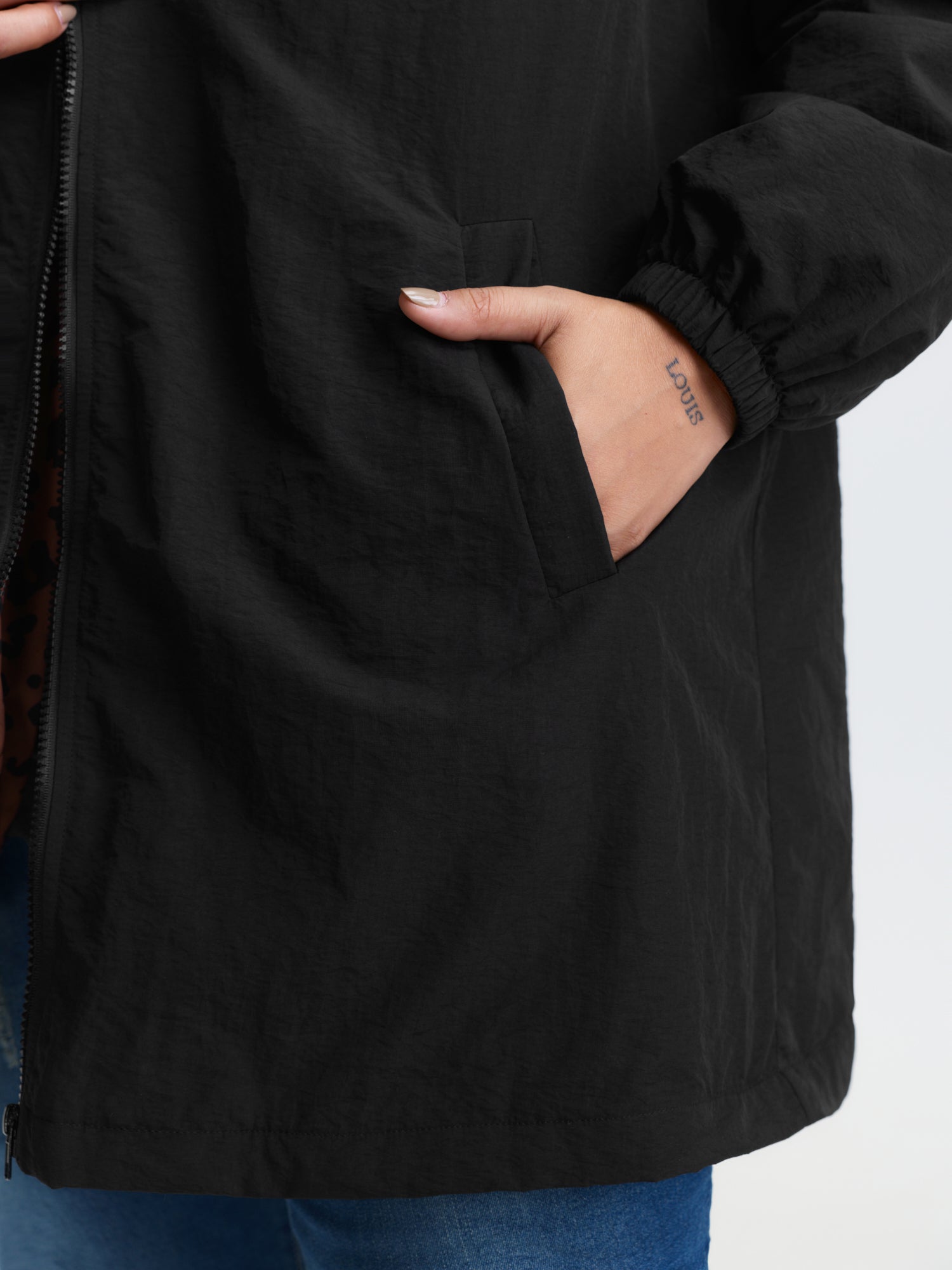 Quilted Mixed Material Hooded Jacket