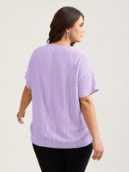 Eyelet Trim Stretchy Textured Plain Top