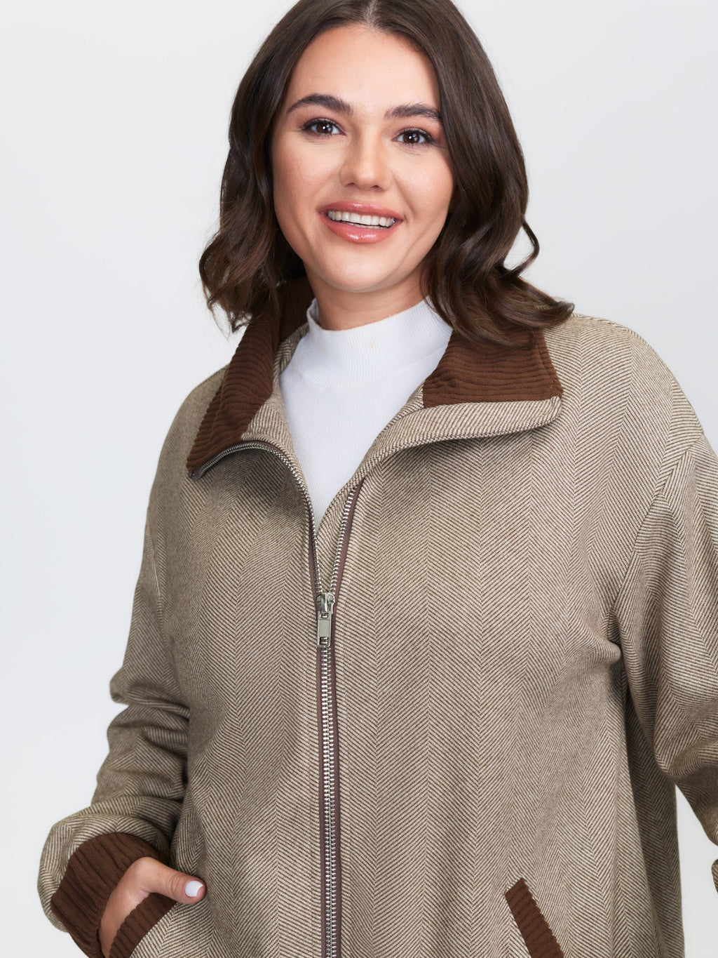 Spliced Color Contrast Pockets Zipper Jacket