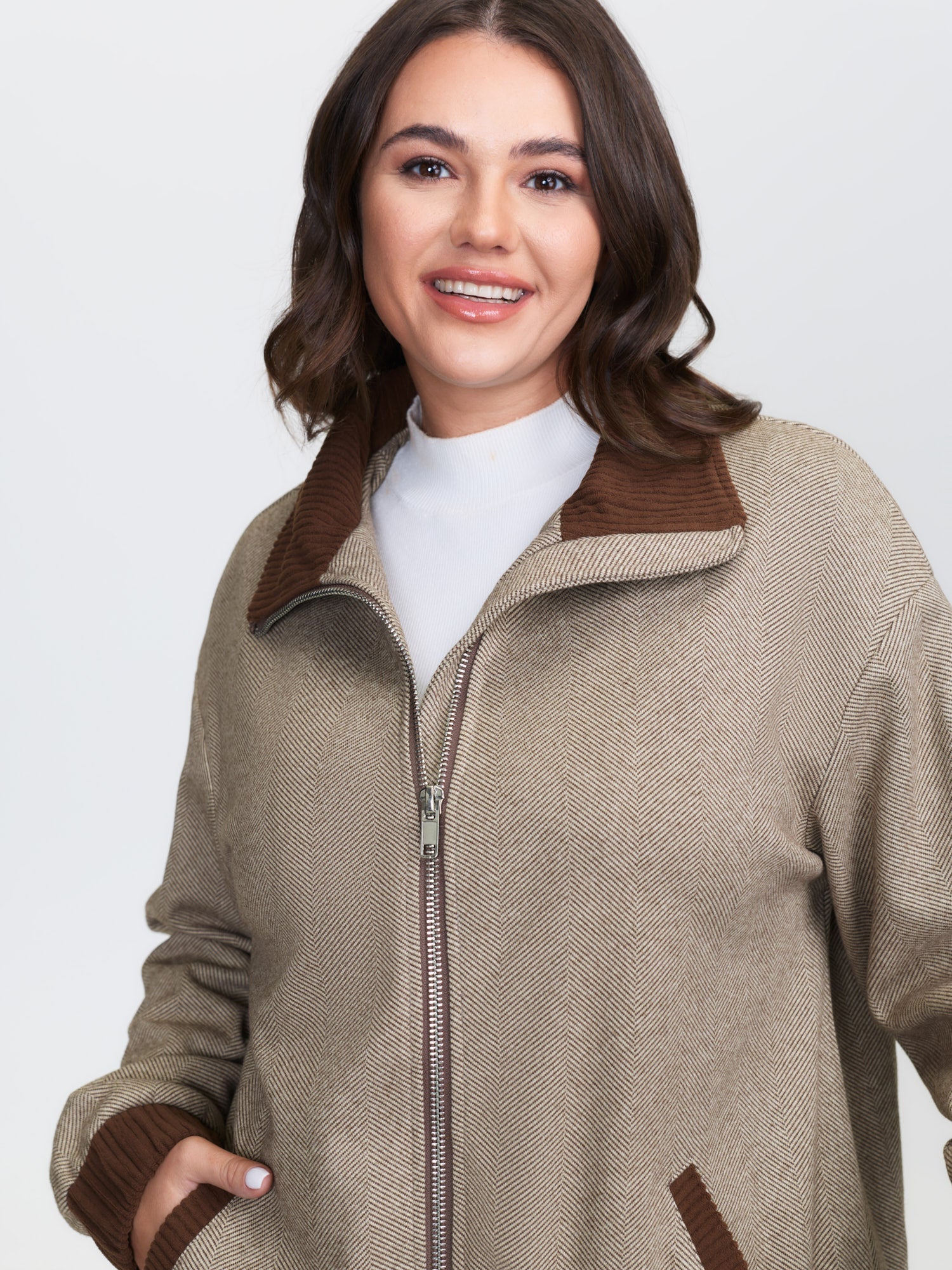 Spliced Color Contrast Pockets Zipper Jacket