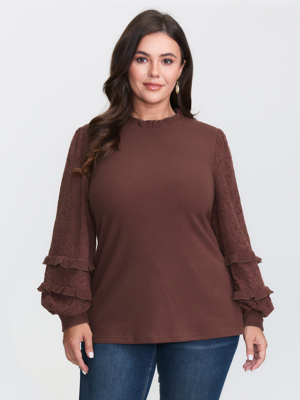 Cozy Ruffled Edge Tiered Sleeve Knit Top