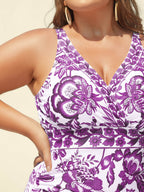 Two-Piece Floral Print Ruched Mesh Swimsuit, Sarong