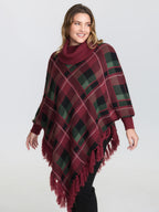 Holiday Plaid Turtleneck Fringe Hem Pullover