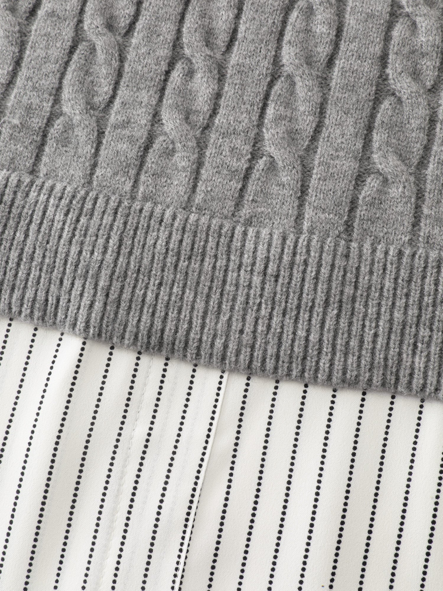 Layered Cable Stitch Ribbed Pullover