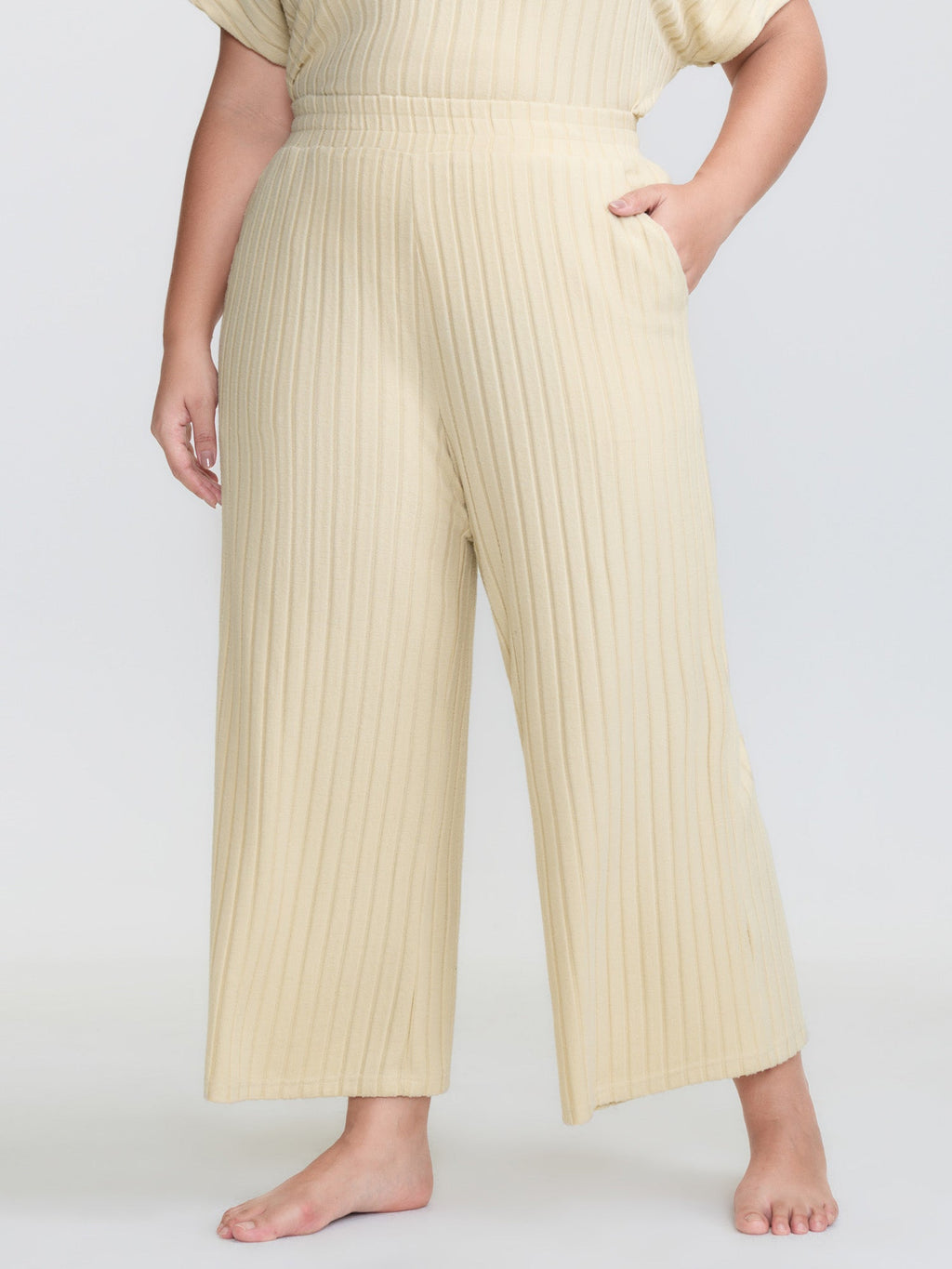 Stretchy Pit Strip Solid Loungewear Set