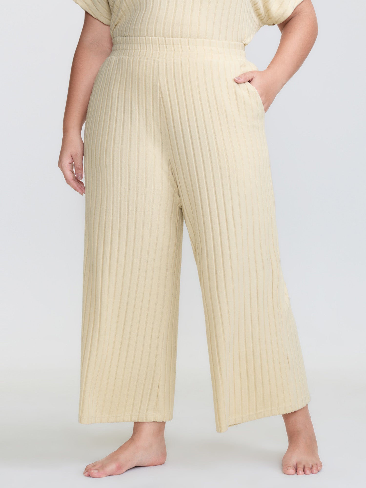 Stretchy Pit Strip Solid Loungewear Set