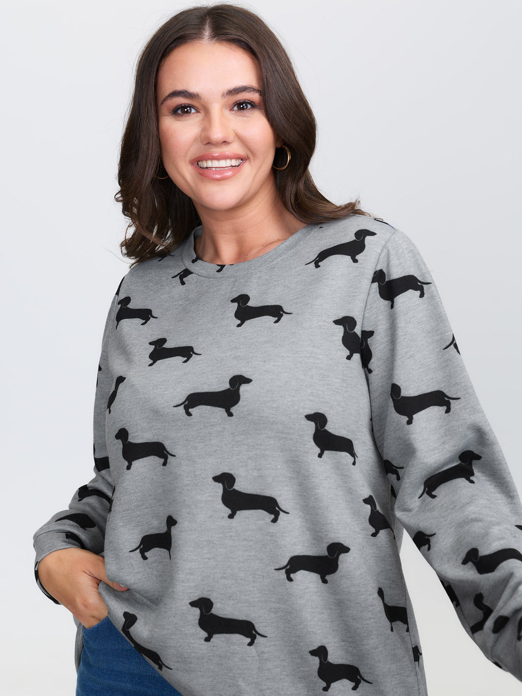 Puppy Print Round Neck Sweatshirt