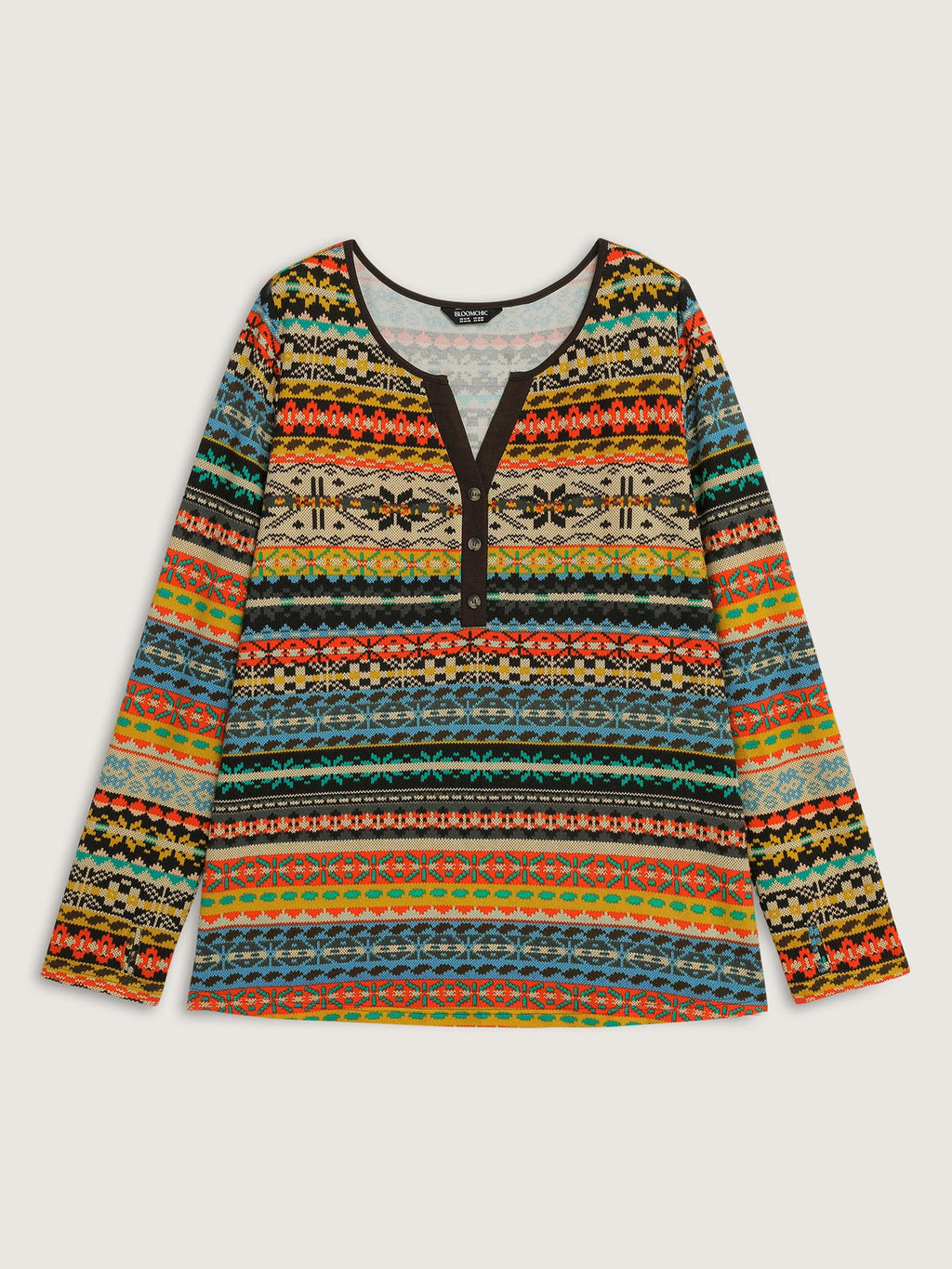 Colorful Stripe Button Placket T-Shirt