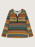 Colorful Stripe Button Placket T-Shirt