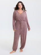 Elastic Waist Overlap Collar Lounge Jumpsuit